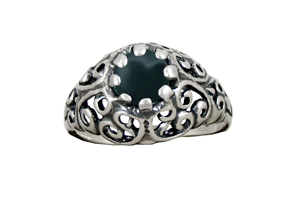 Sterling Silver Filigree Ring With Bloodstone Size 9